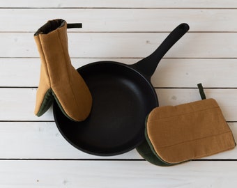 Linen Oven Mitts Set: Organic Kitchen Pot Holders