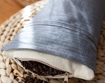 Buckwheat pillow, Travel neck pillow, Striped linen pillow,