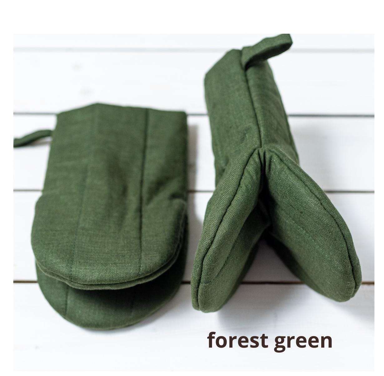 Oven mitts, Linen Baking accessories, Set of 2 kitchen mitts, Green, natural, blue, black, mustard, olive green.