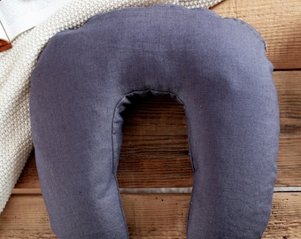 U Shaped Buckwheat Neck Pillow, Linen Travel Pillow, Organic Buckwheat Hull Filling, Natural Neck Support