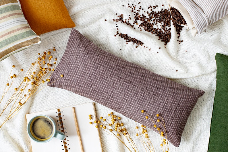 Buckwheat pillow. Neck pillow, Striped small travel pillow, Linen pillowcase image 1