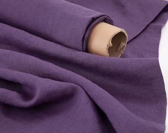 Plum Purple Washed Linen by the Yard, Soft European Fabric for Dresses, Curtains, Bedding, Oeko-Tex, 205gsm