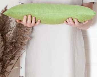 Apple Green Buckwheat Pillow, Small Travel Pillow, Linen Neck Support, Adjustable Sleep Pillow
