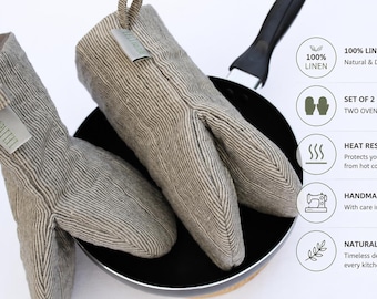 100% Leinen Ofenhandschuhe Set: natürliche Ofenhandschuhe zum Backen, hitzebeständige Küchenausstattung