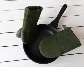 Linen Oven Mitts Set: Natural Heat Resistant Pot Holders