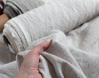 Linen Fabric Stonewashes Soft Natural European flax medium weight fabric for clothes, bedding