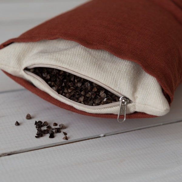 Organic Buckwheat pillow, Neck pillow, Travel pillow, Small lumbar pillow, Gift for yogis,Linen pillowcase