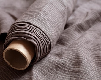 Brown Striped Linen Fabric, Washed Linen Fabric by the Yard or Meter, European Flax for Sewing