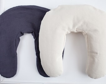 Linen Travel Neck Pillow Cover Set: Anthracite & Unbleached Cotton