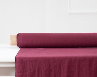 Burgundy Linen Curtain Fabric by Yard or Meter, Soft Washed European Flax, Medium Weight, Multiple Colors