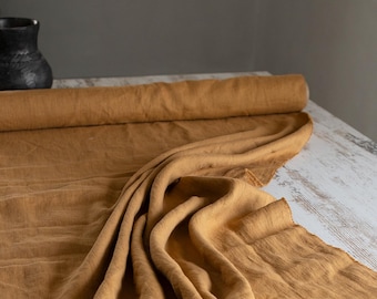 Linen Fabric Mustard by the yard or meter Medium weight OEKO-TEX Certified ideal for clothing