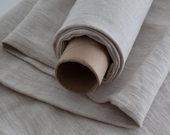 Natural Stonewashed Pure Linen fabric mélange Organic European flax fabric 300gsm