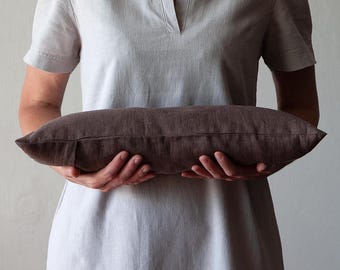 Taupe Brown Buckwheat Pillow, Japanese Sleeping Pillow, Linen Bed Pillow, Neck Support Pillow