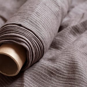 Brown Stripe Washed Linen Fabric by Yard/Meter, 100% Linen Sewing Textile