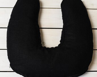 Black Linen U-Shaped Neck Pillow Cover, Travel Neck Pillow Case, Removable Zipper Cover, Set of 1 or 2