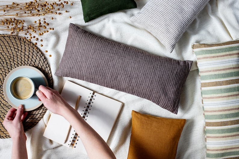 Buckwheat pillow. Neck pillow, Striped small travel pillow, Linen pillowcase image 7