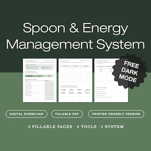 Spoon Theory Tracker — ADHD Autism Energy Management System | Fillable PDF Digital Download | Neurodivergent Daily Planner Bonus Dark Mode