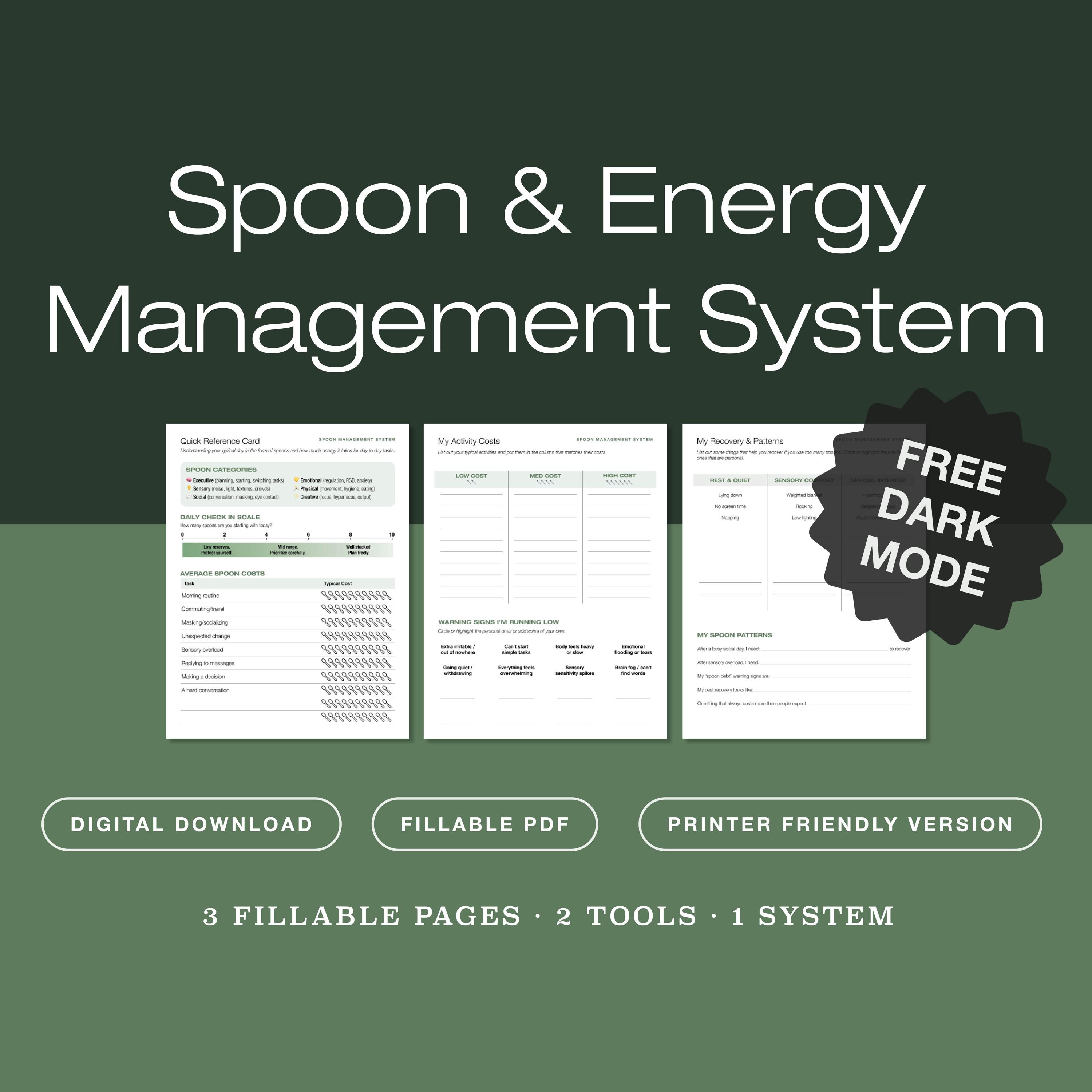 Spoon Theory Tracker — ADHD Autism Energy Management System | Fillable ...