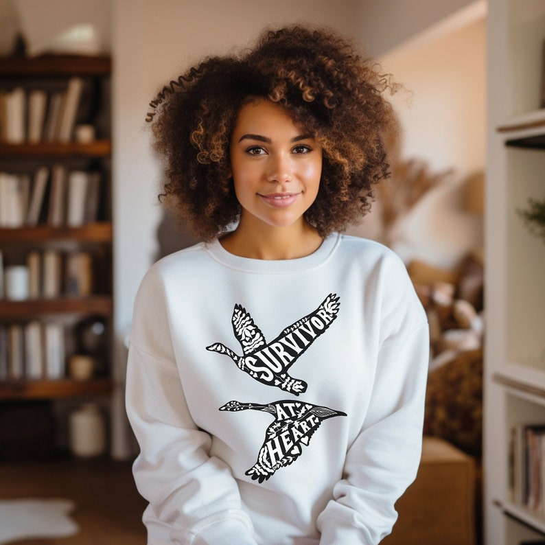 Survivor Sweatshirt Geese Flying Art Sweater Goose Gift Bird Art Gift For Birthday Event Wedding Favors For Guests Gifts Anniversary Gifts White