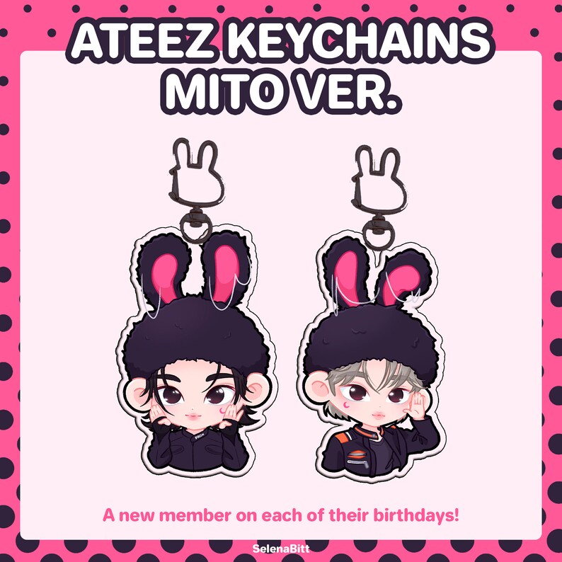 PREORDER ATEEZ Keychains Mito VER. Hongjoong, Seonghwa, Yunho, Yeosang, San, Mingi, Wooyoung, Jongho image 1