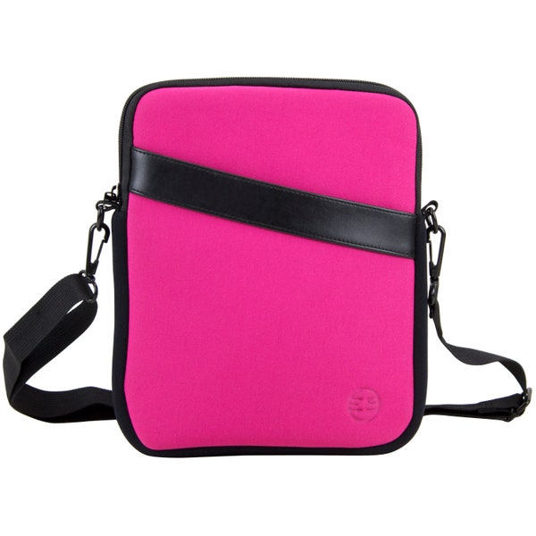 Eastsport Neoprene Crossbody Tablet Bag, Carrying Bag Sleeve with Shoulder Strap for Apple iPad and Tablets, Deep Pink