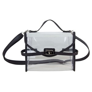 BIJOUX LIMITED Turn Lock Crossbody Clear Bag with Vegan Leather Like Trim