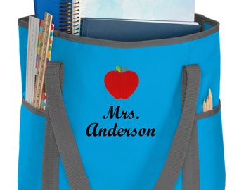 Personalized Teacher Tote Bag Teacher Appreciation Gift Teacher Gift Teacher Apple Tote Monogrammed Teacher Tote Teacher Tote with Zipper