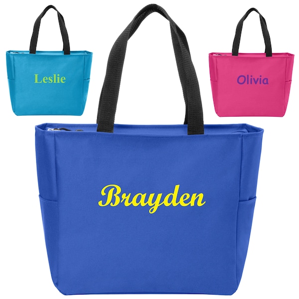 Personalized Tote Bag with Zipper, Tote Bag, Daycare Tote Bag, Kids Travel Bag, Diaper Bag, Pet Tote, Bridesmaid Gift Bag, Teacher Tote