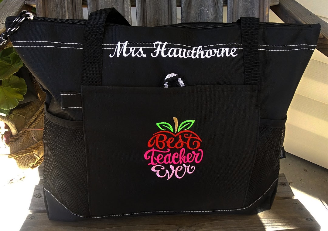 Personalized Teacher Tote Bag Teacher Apple Tote Best Teacher Ever Gift ...