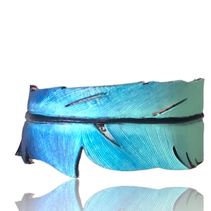 Handmade Leather Feather Bracelet: Mint Lavender Tooling Leather
