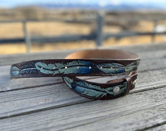 Roris Painted Beltz Hand Painted Black and Blue Leather Belt  display picture 3