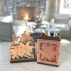 Nature Business Card Holder, Desk Decor, Wood Desk Organizer, Pen Organizer, Office Desk Accessories, Card Holder for Desk, Cubicle Decor