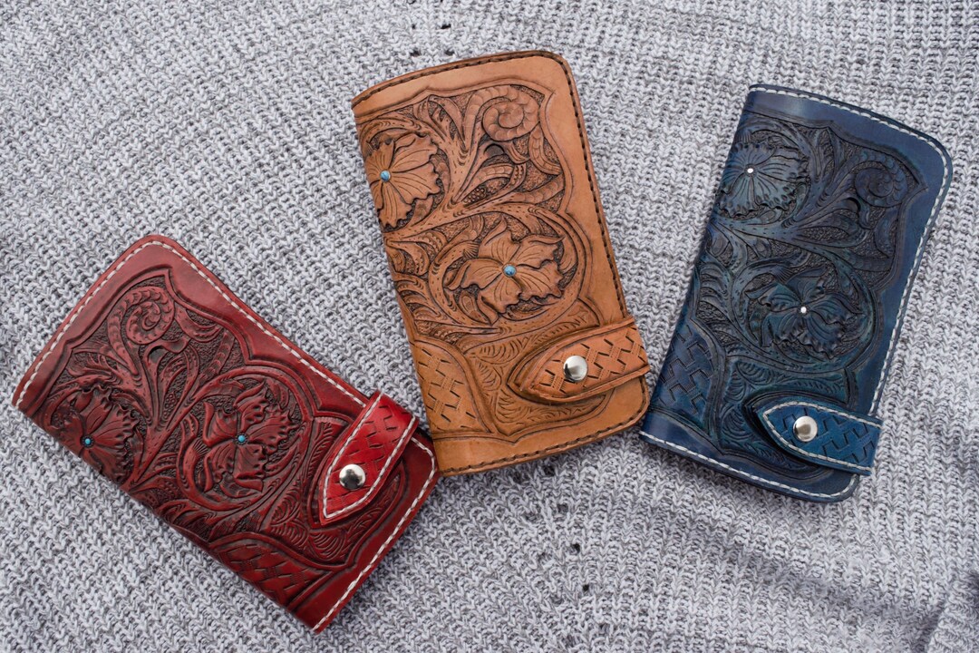 Hand Tooled Leather Wallet Genuine Cowhide Wallet Handmade Etsy