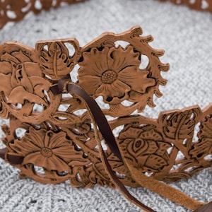 Genuine Leather Hand Tooled Women&#39;s Belt | Handmade western bridal belt