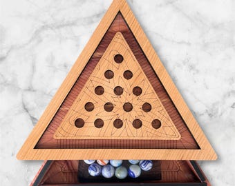 Handcrafted Wooden Triangle Solitaire Game – Heirloom Gift | Geometric Brain Teaser | Artisan Wood Gift | Rustic Home Decor