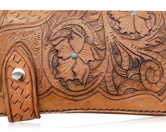 Hand Tooled and Hand Stitched Ladies Wallet | Handmade Wallets for Women | Floral Design Leather Wallet