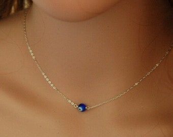 Tiny Eye Necklace, Blue Eye Necklace, Evil Eye Gold Protection, Gift for Christmas, Nazar Jewelry, Layered Nazar Necklace