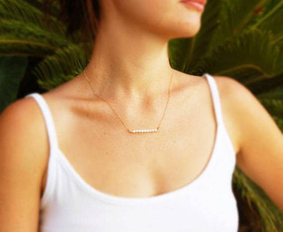 Tiny Pearl Necklace,bar Necklace,pearl Necklace,bridesmaid