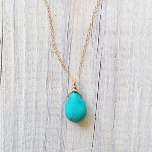 Turquoise necklace,turquoise drop,small turquoise,Bridesmaid necklace,bridesmaid gift,gold turquoise necklace,gift for her,christmas gift
