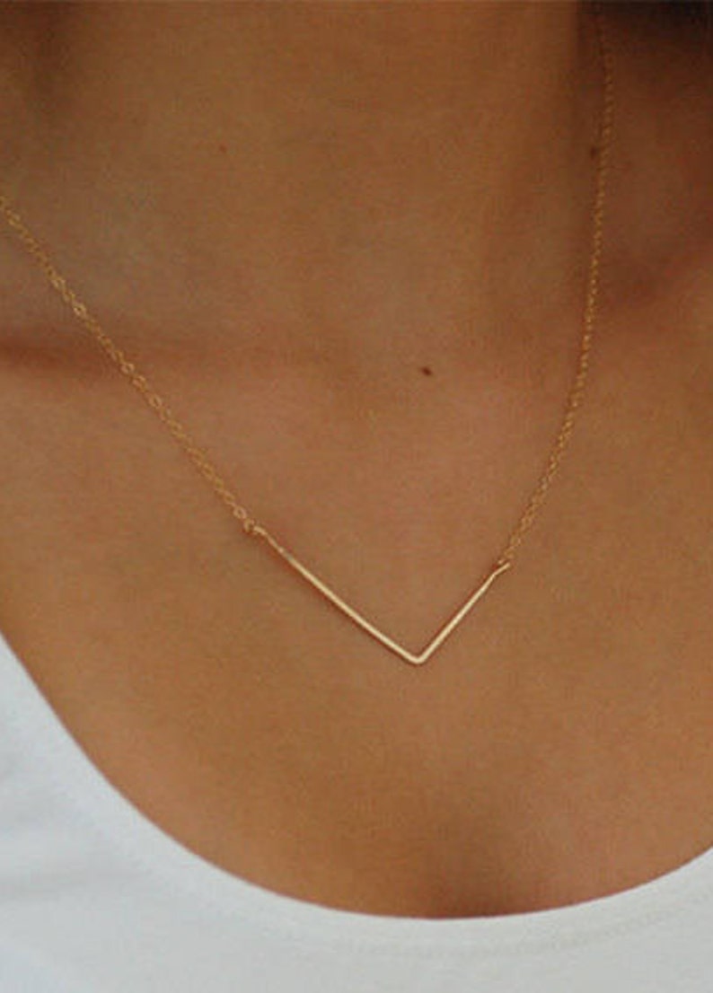 Triangle Necklace, Triangle jewelry, geometric necklace, bar necklace, gold necklace, triangle Gold Bar Necklace, Gold Dainty Necklace, gift image 2