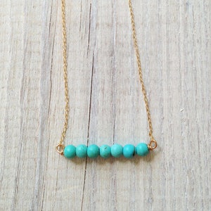 Turquoise necklace,turquoise bar necklace,gold necklace, turquoise round,silver turquoise necklace,bridesmaid jewelry,best friend necklace