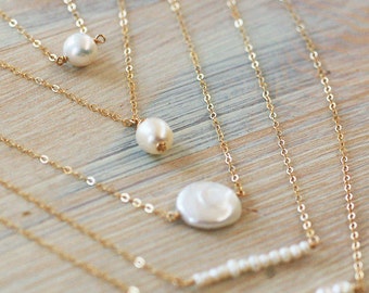 Pearl Bar Necklace,Simple Pearl Necklace,white Pearl and Gold Bar Necklace,Pearl Necklace,Straight Pearl Bar Necklace,gold or silver