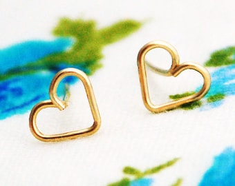 Tiny Heart Stud Earrings, 14k Gold Filled or Sterling Silver, Bridesmaid Gift