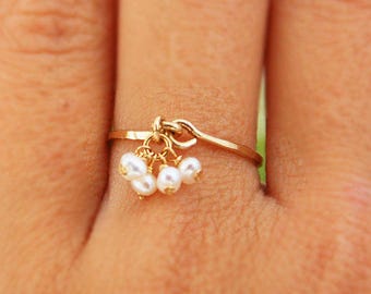 Freshwater Pearl Ring, 14K Gold Filled, Bridal Jewelry