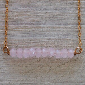 Rose quartz necklace, bridesmaid necklace, Rose quartz pendant, Birthstone necklace, gold necklace, rose quartz bar, bridesmaid necklace