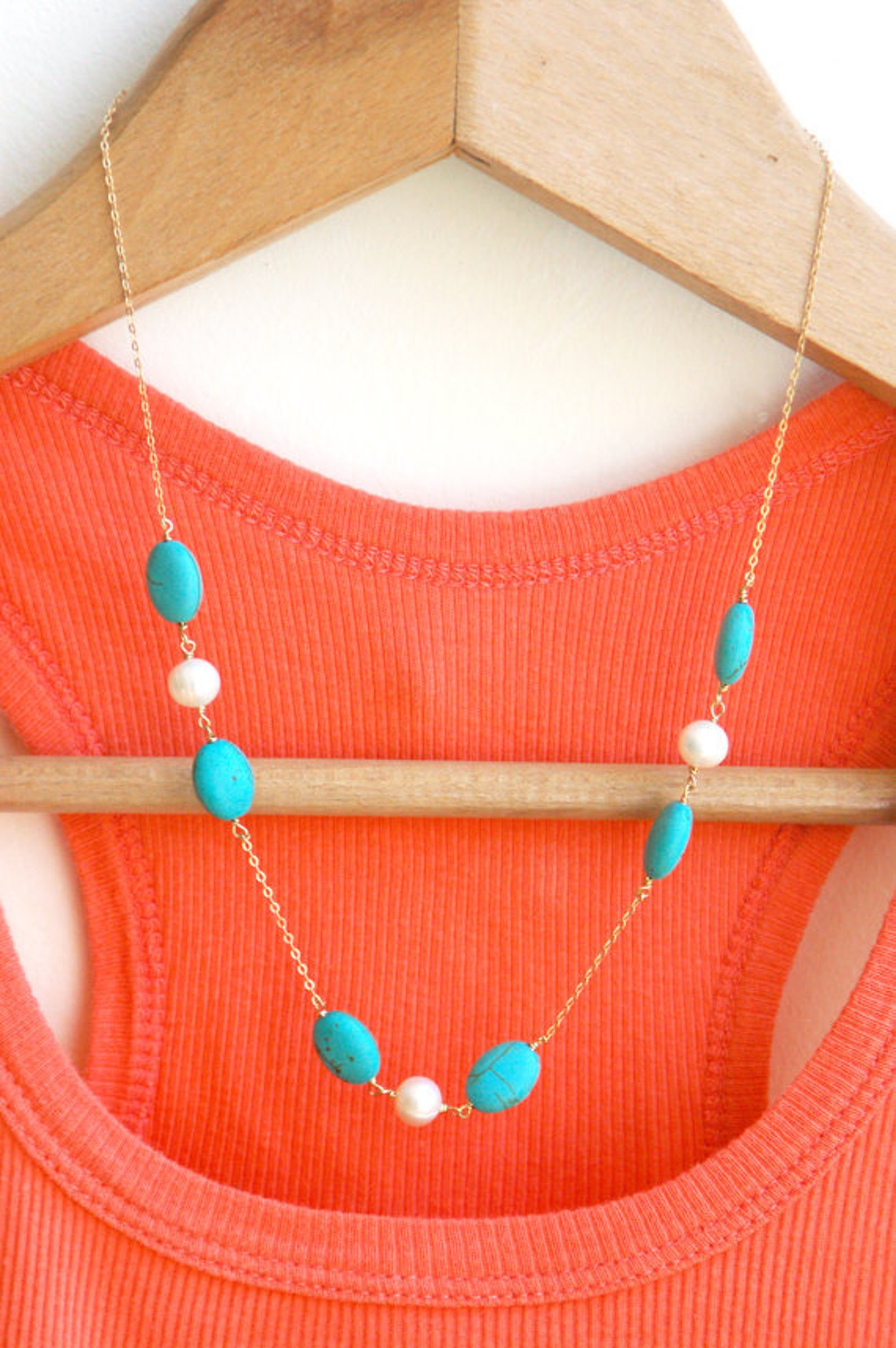 Turquoise Necklace, Fine Jewelry, Turquoise White Pearl Statement