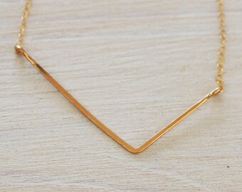 Hammered Gold Filled Triangle Necklace, Geometric Bar Pendant