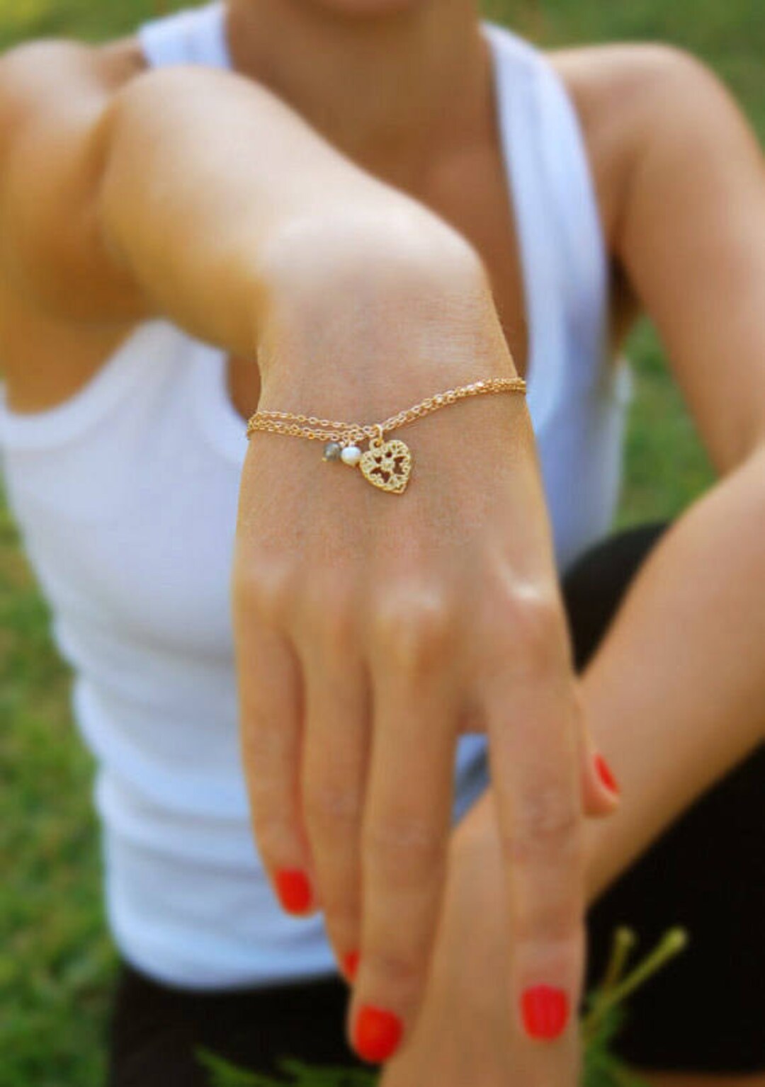 Gold Bracelet 14k Gold Filled Heart Bracelet Gold Chain Etsy