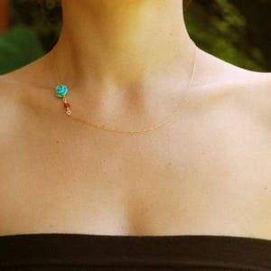 Turquoise necklace, gold necklace Asymmetric necklace, turquoise jewelry,coral necklace, turquoise bridesmaid necklace, flower necklace gold