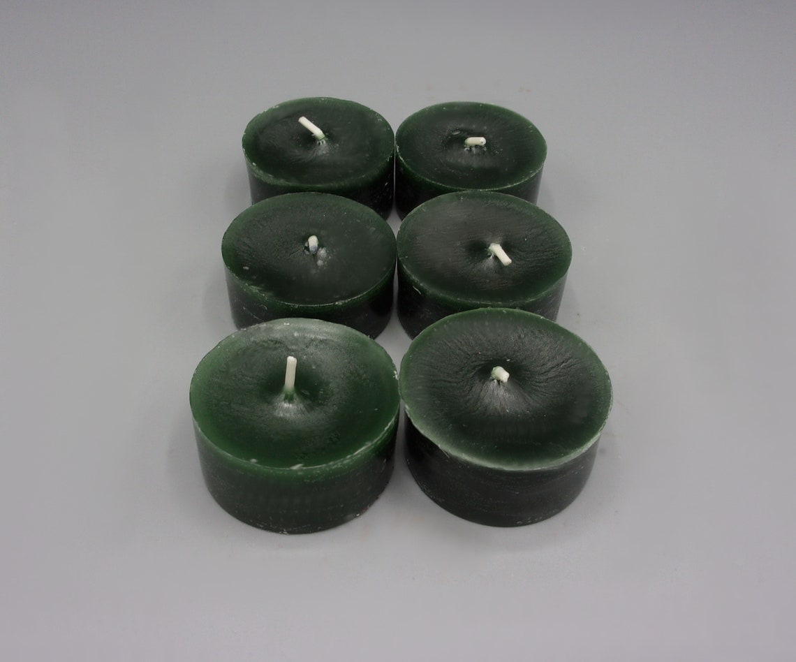 Unscented Tea Lights/ Dark Green/ Set of Six/ Prayer Candles/ Etsy